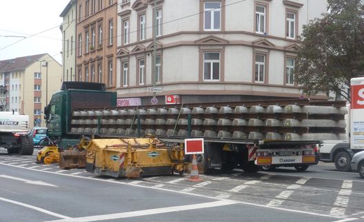 Straßenbahnbaustelle in der Friedberger Landstraße