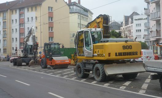 Straßenbahnbaustelle in der Friedberger Landstraße