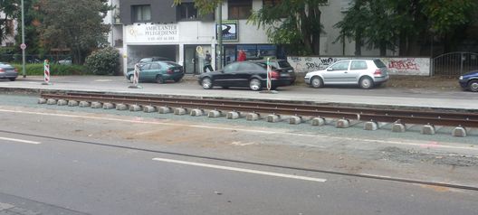 Straßenbahnbaustelle in der Friedberger Landstraße
