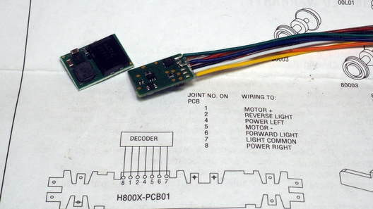 In der Anleitung ist genau beschrieben, welche Leitungen vom Decoder an die einzelnen Lötpunkte anzuschließen sind.