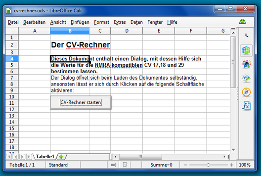 Tabellendokument für den CV-Rechner