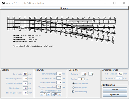 Weichenzeichnungen mit dem Programm Weiche 1.1