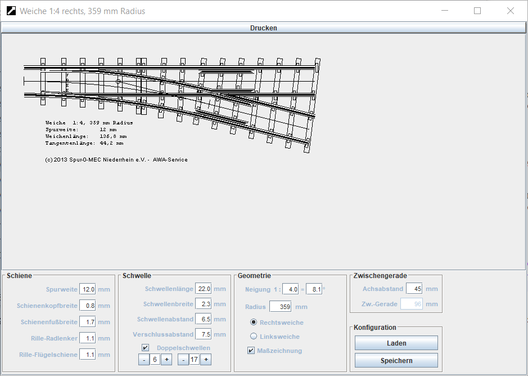 Weichenzeichnungen mit dem Programm Weiche 1.1