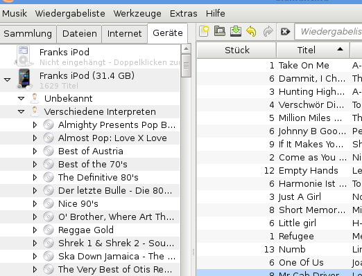 Das Programmfenster von Clementine