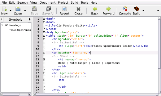 Geany auf er Pandora